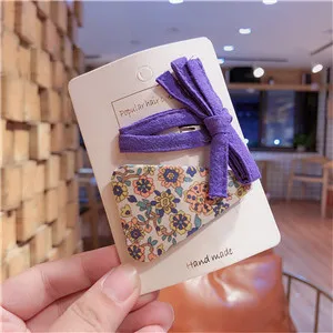 Purple Модные ins Цветочные заколки для волос с рисунком девушки бант заколки детские корейский стиль боковые заколки детские аксессуары для волос - Color: Purple