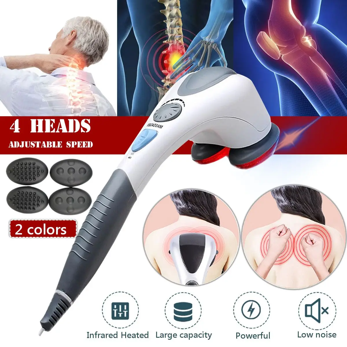 

Electric Handheld Massager Machine Full Body Neck Vertebra Heated Back Muscle Relax Vibrating Deep Tissue Massage Health Care