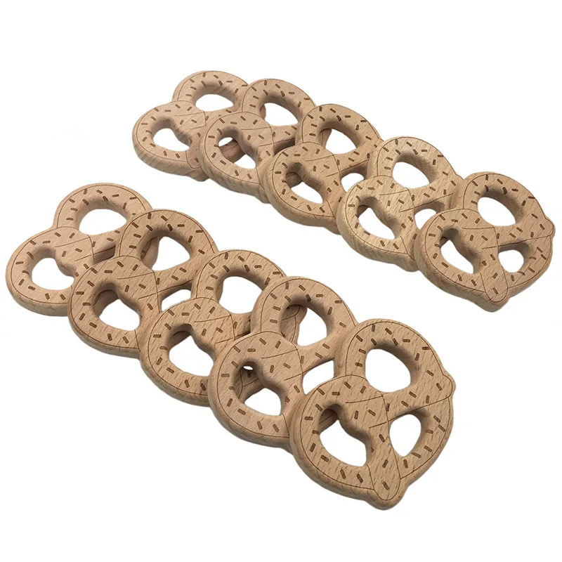 1Pc DIY Creative Bread Natural Beech Wooden teether Pacifier Chain Safety Certification Woode Baby Teether Toys for Newborn Gift