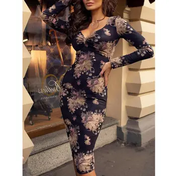 

Women Summer Long Sleeve Floral Maxi Dress Party Beach Dress Floral Sundress Fashion Lady Dress