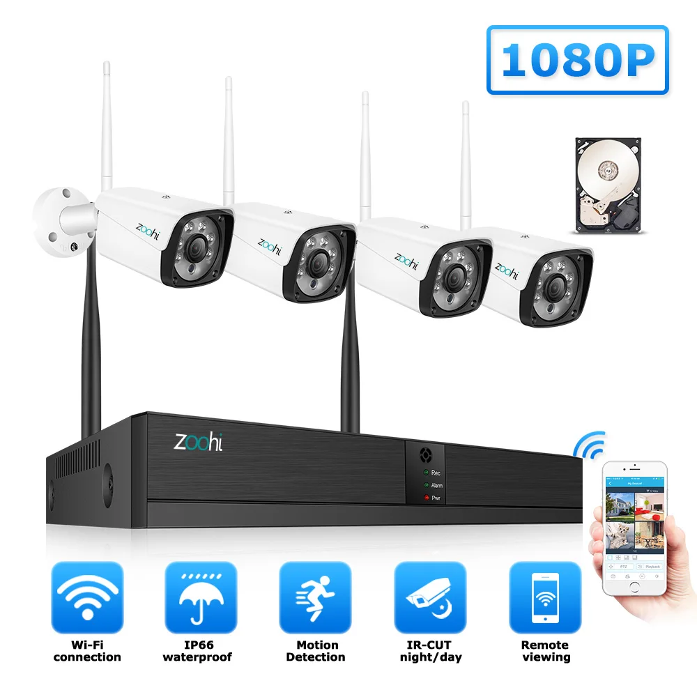 Zoohi CCTV System Wireless Surveillance System Kit 1080P 2MP Home Security Camera System Outdoor WIFI Camera Security System IR - Цвет: 1080P 4 Cameras