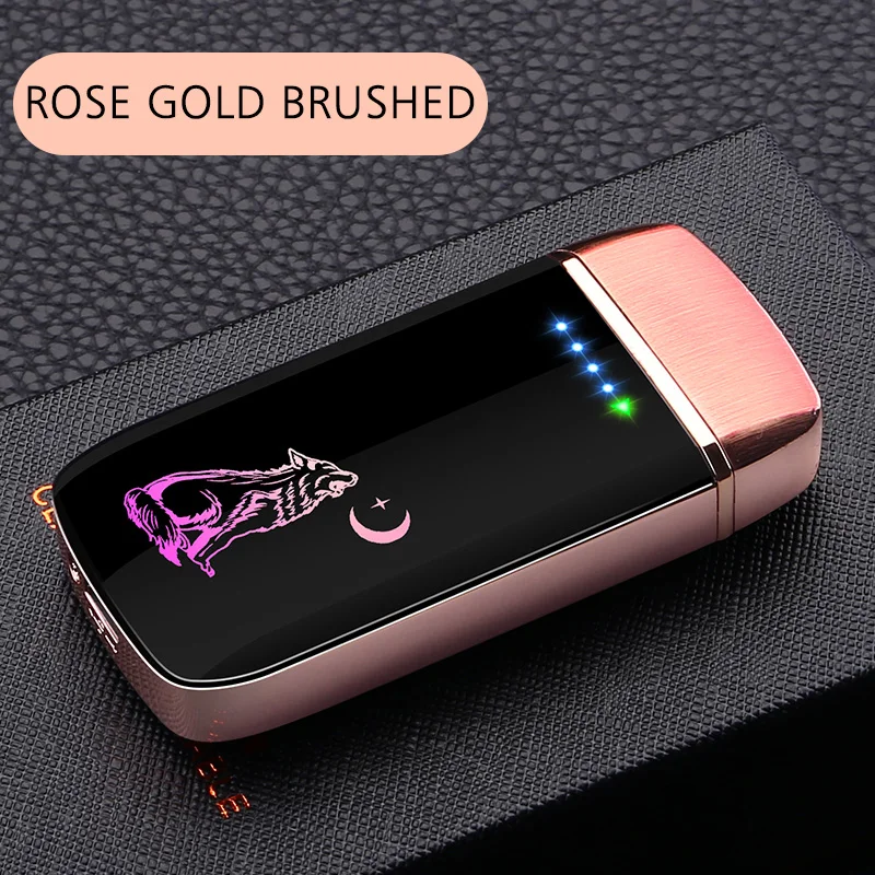 Brushed Rose Gold Электронная Зажигалка Ветрозащитная беспламенная двойная дуговая Зажигалка USB перезаряжаемая плазменная курительная зажигалка аксессуары лучший подарок набор для курения - Цвет: Brushed Rose Gold