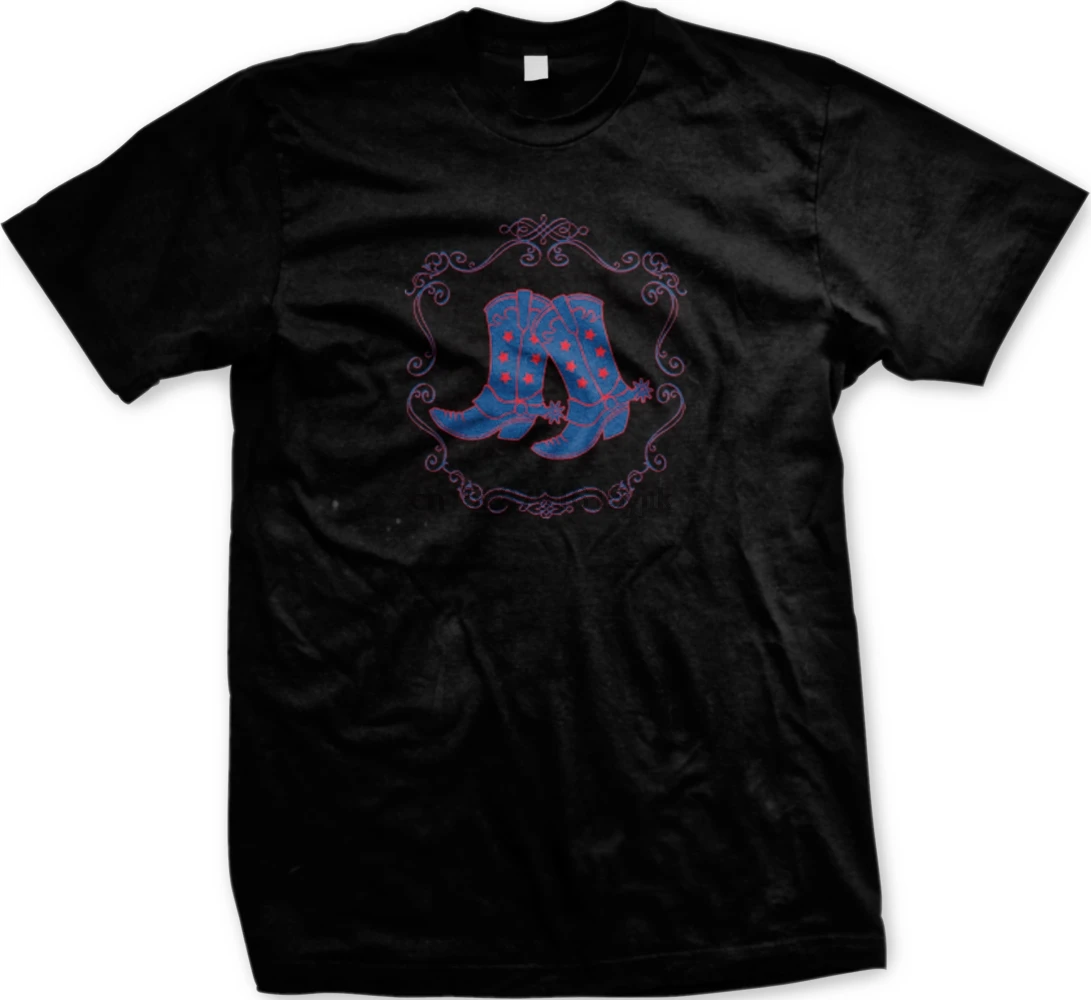 Ковбойские ботинки Мужская футболка с красной горловиной и звездами Южной