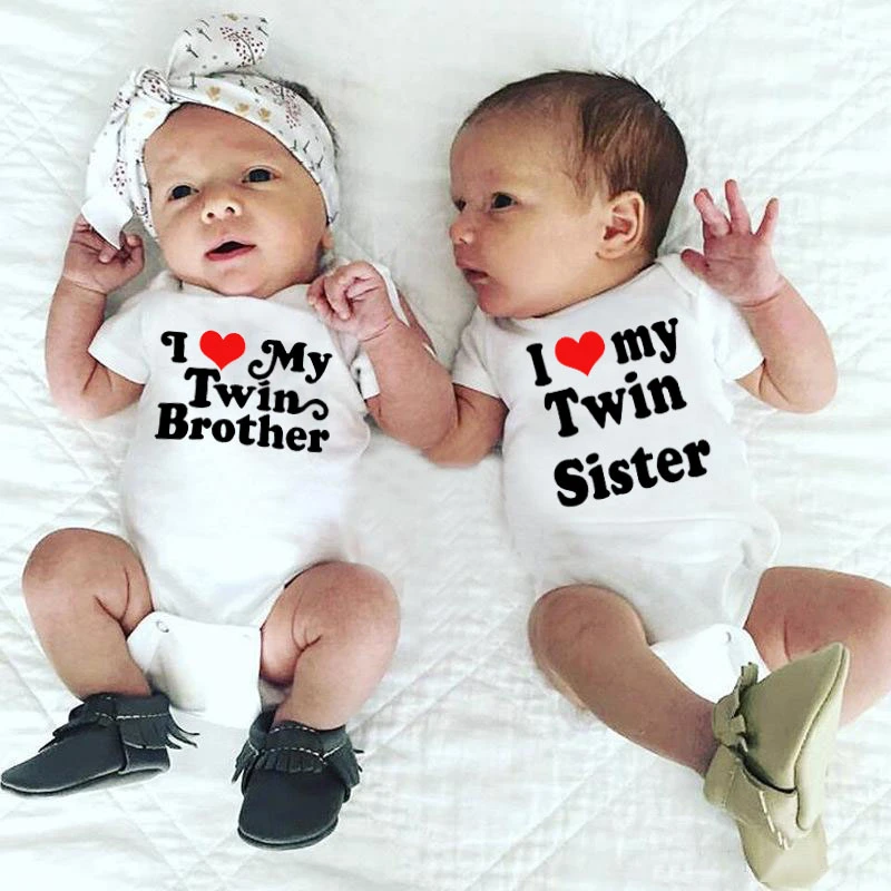 I Love My Twin Brother Sister Funny Newborn Rompers Twins Baby Boys Girls Short Sleeved Cute Matching Jumpsuit Clothes Rompers Aliexpress