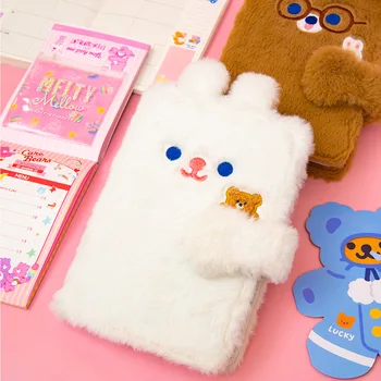 Hello 2021 Happy Friend Soft Rabbit Bear Diary 20*14cm Colorful Pages 176P Calendar+Monthly Daily Plan+Check List