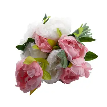 

flowers peony silk wedding 10 head bouquet decorative ornaments artificial White and pink