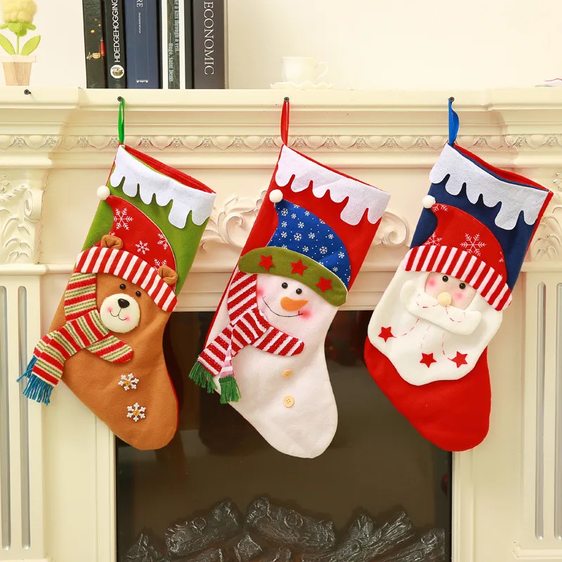 

Christmas Stocking Bag Candy Snowflake Pocket Gift Stocking Bag Stocking Christmas Tree Hanging Ornaments Navidad New Year Decor