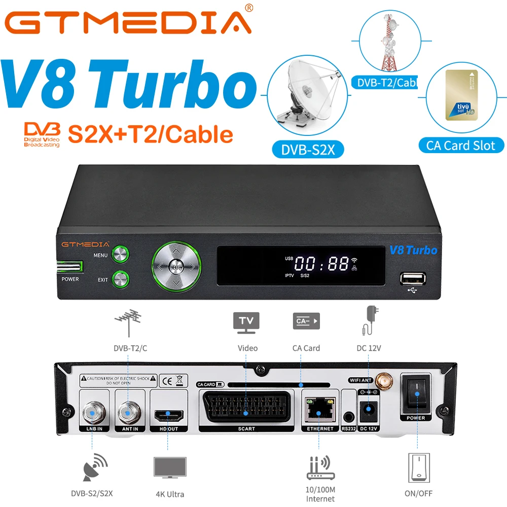 GTMEDIA V8 Turbo Satellite Receiver DVB-S2/T2/C Support Tivusat CA Card Slot ccamd 1080P Full HD H.265 Pk V8 NOVA stock in spain satellite tv receiver