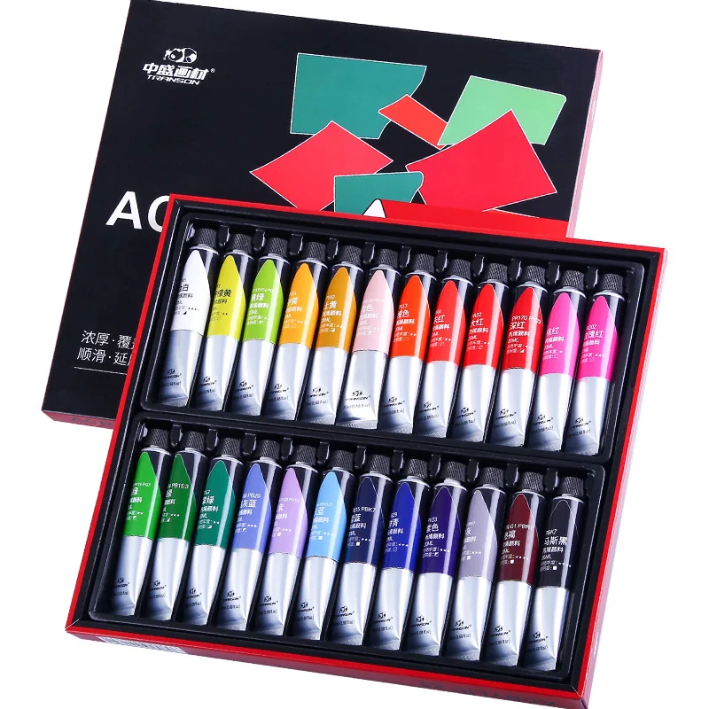 Acrylic Paints 12/24 Colors Professional Brush Set 20ml Tubes Drawing Painting Pigment Hand-painted Wall Paint for Artist DIY 10 12sheets watercolor book 300g mixed cotton fine grain watercolor paper hand painted line draft for artist painting student