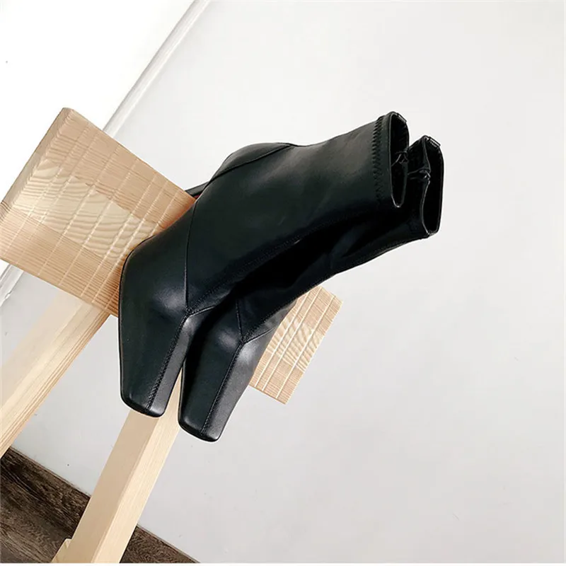 Jady/пикантные черные женские ботильоны из мягкой кожи; ботинки на высоком каблуке 8 см с квадратным носком; облегающие Женские туфли-лодочки на шпильке; Botas Mujer