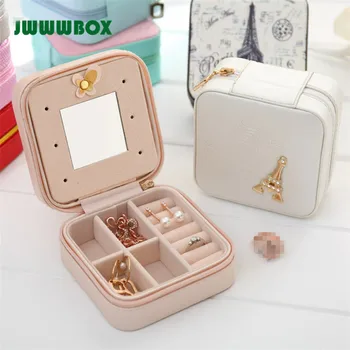 

JWWWBOX Korean PU Leather Mini Jewelry Box Portable Necklaces Earrings Rings Jewelry Packaging Display Box Birthday Gifts JWBX55