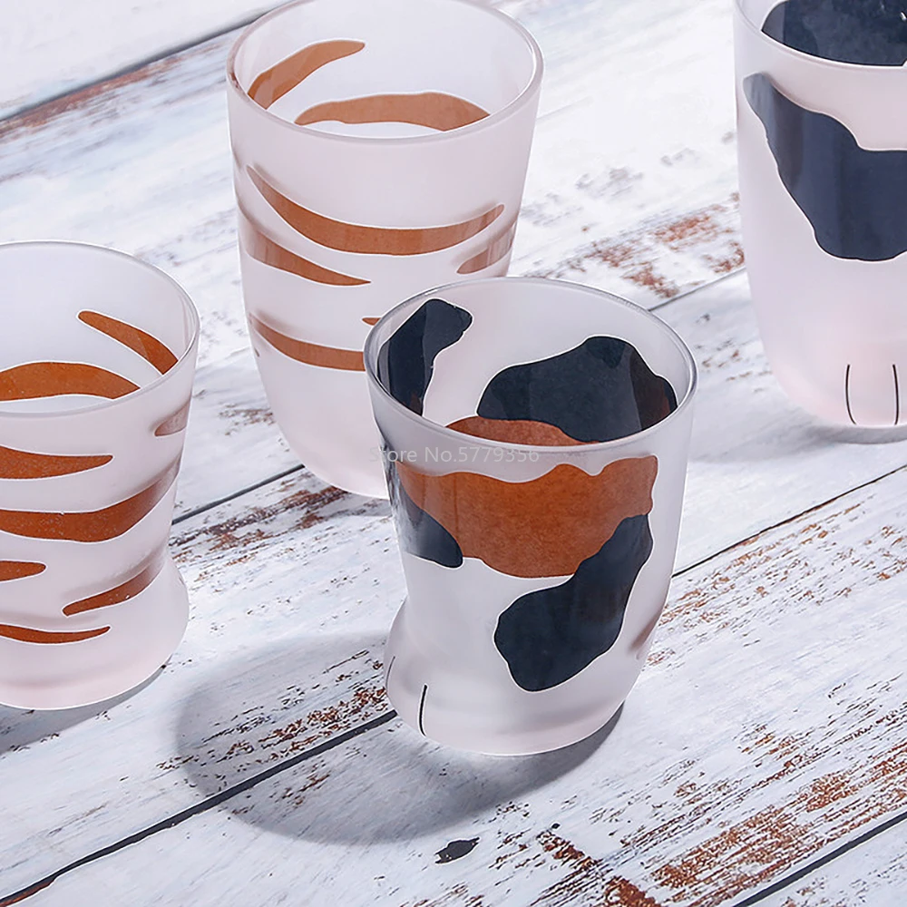 230/300ml Mug Heat-Resistant Glass Cat Cup Tiger Paws Office Matte Cat Paws Creative Milk Coffee Cup Cute Children Drink Bottle