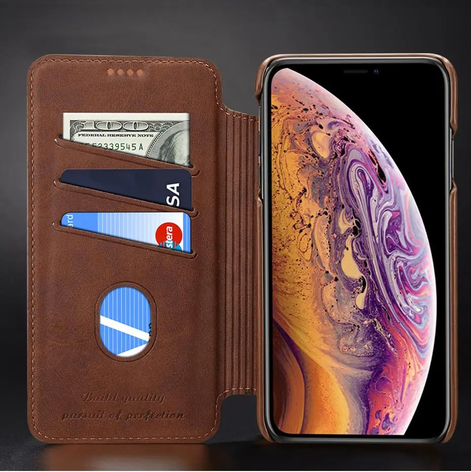 Мягкий чехол из искусственной кожи со слотом для карт для iPhone 6, 6s, 7, 8 plus, простой Магнитный флип-чехол для телефона, чехол для iPhone X, XR, XS, Max