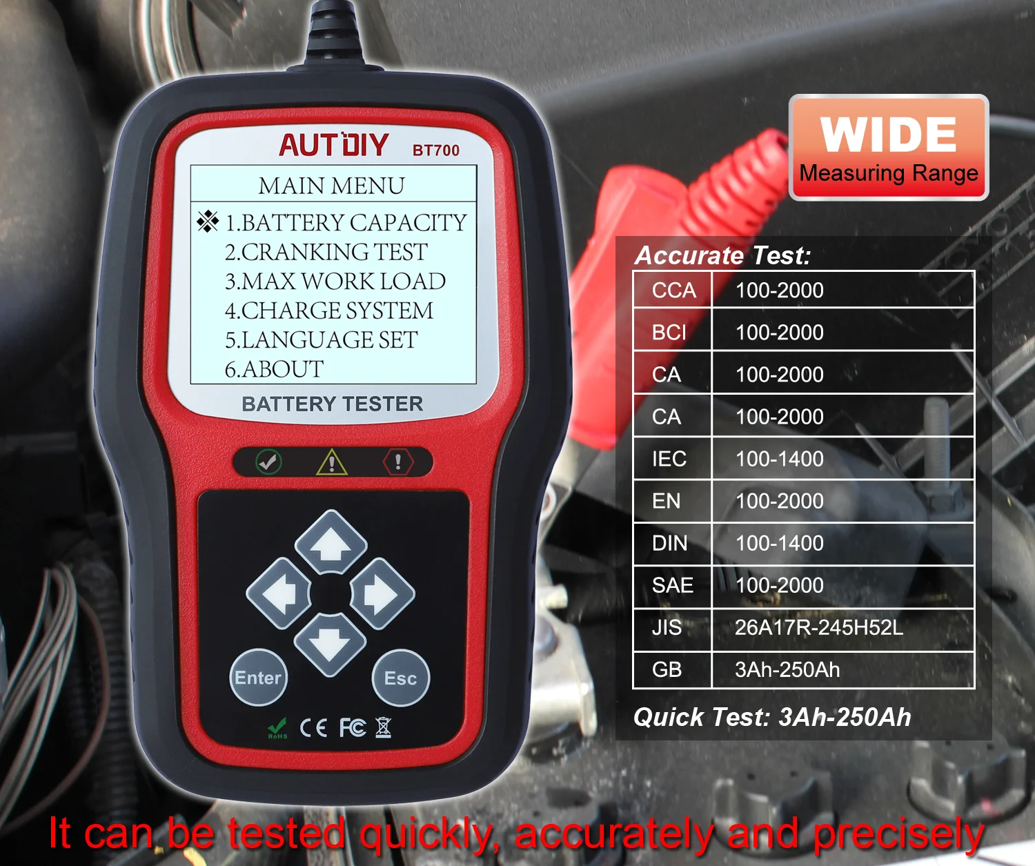 Устройство для тестирования аккумулятора AUTDIY BT700 Auto100 2000 CCA устройство проверки