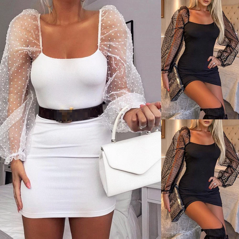 Bandage Dress Autumn Women Bodycon Dress Slim Sheath Dress Sexy Mesh Sheer Long Sleeve Spring Dress Casual Party Dresses