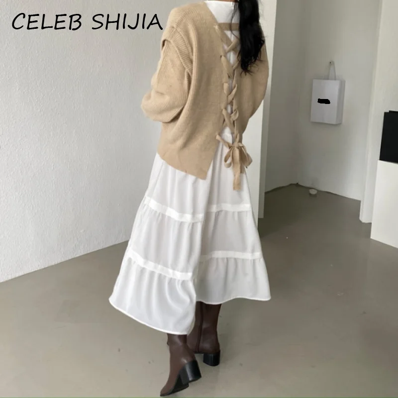 Женский свитер с V-образным вырезом SHIJIA осенне-зимний цвета хаки на тонких