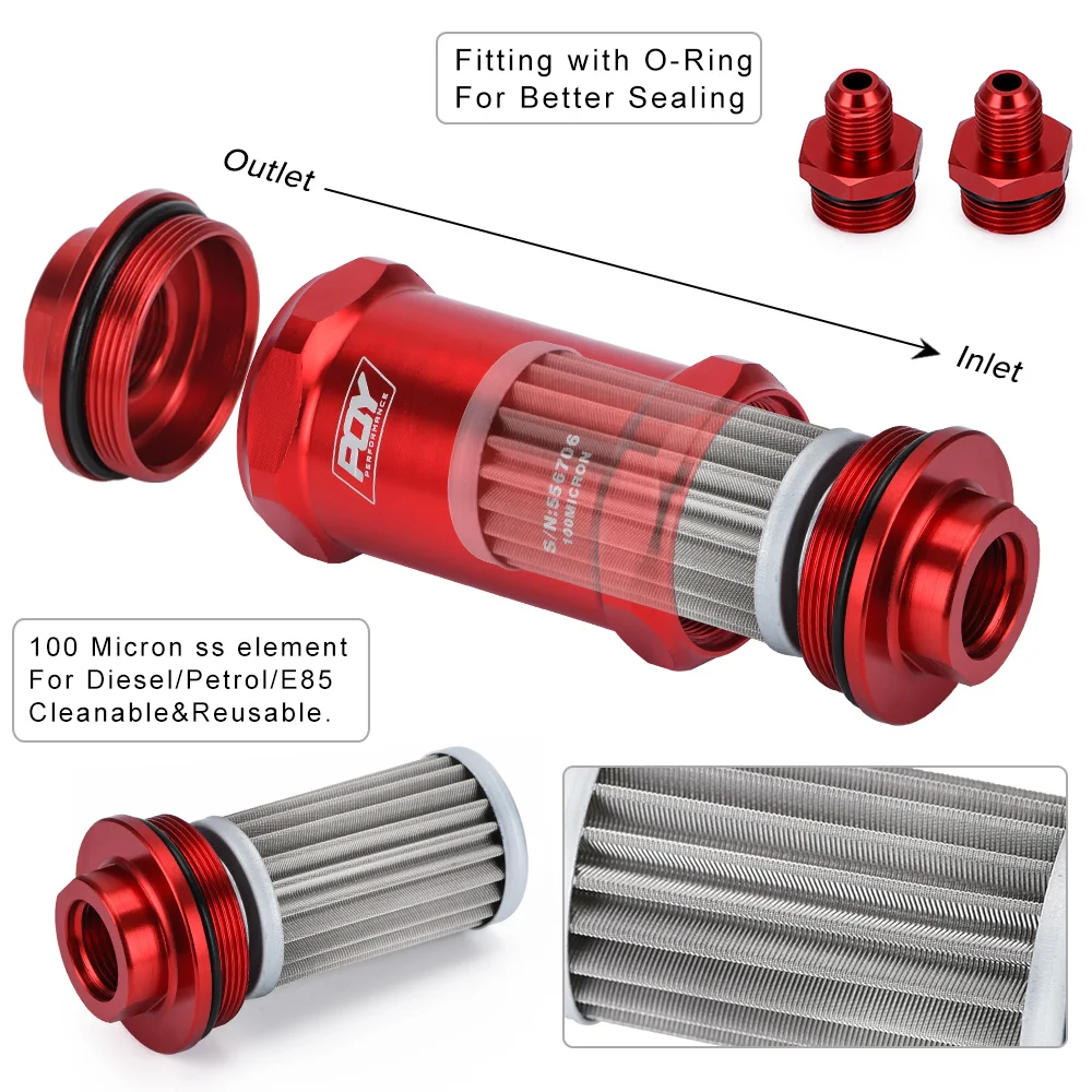 Hypertune AN6 / AN8 AN10 Inline PQY топливный фильтр E85 этанол с 100 микрон элемент из нержавеющей