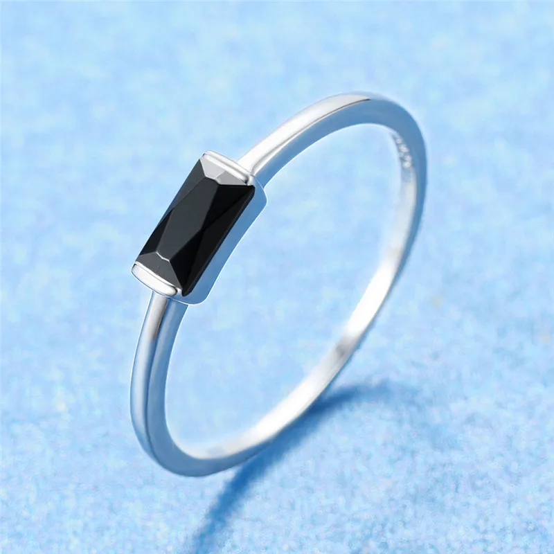 

Cute Female Small Black Stone Ring 100% Real 925 Sterling Silver Finger Ring Promise Engagement Rings For Women