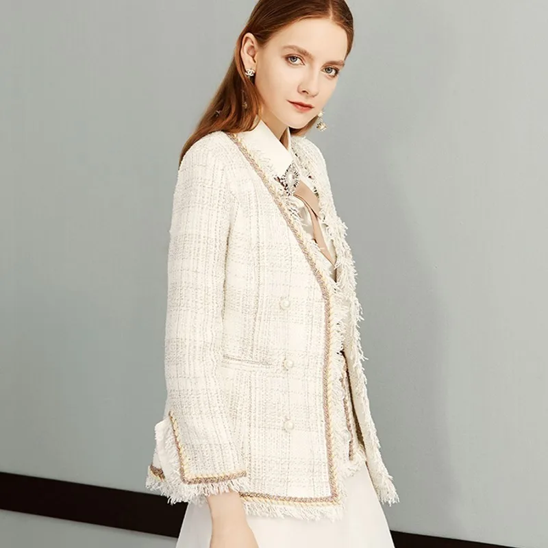 

2020 New Design Autumn Short Coat Women Long Sleeve V-Neck Womens Jackets Tweed Outside Tassel Female Jacket Slim College Coats