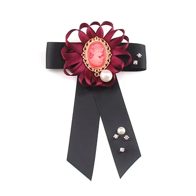 dark Red SUQI Винтаж ткани с бантом в форме цветка и жемчугом стразы броши для Для женщин галстук шпильки вечерние ленты брошь ювелирные изделия Костюмы аксессуары Подарки - Окраска металла: dark Red