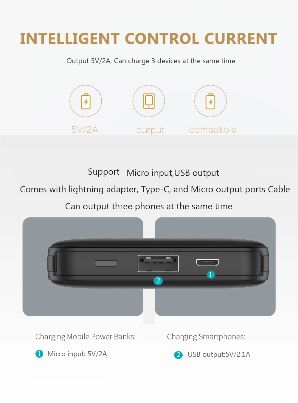 FERISING With built in Cable Power Bank 5000mAh USB Type C Portable Charger PowerBank External Battery Charge For iPhone Xiaomi anker powercore 20000