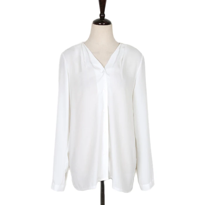 Шифоновая Блузка Женская осень с длинным рукавом корейские женские белые розовые блузки с v-образным вырезом и рубашки топы