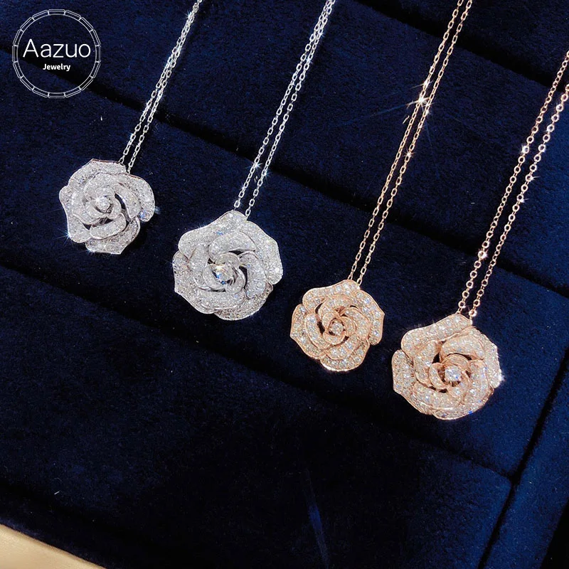 Aazuo 18K Pure White Gold South Africa Natrual Diamonds Rose Flowers  Necklace Gifted For Women Engagement Wedding Party Au750 - AliExpress