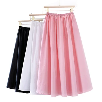 

OHRYIYIE Spring Summer Casual Cotton Skirts Women 2020 New All-match Solid Color Skirt Female Thin Tutu School Skirt Jupe Longue