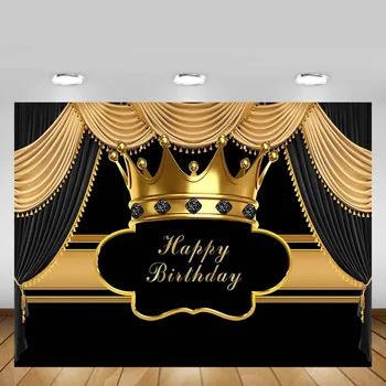 

Mehofond Royal Birthday Party Backdrop Glitter Gold Crown Black Curtain Baby Portrait Photography Background Banner Photo Studio