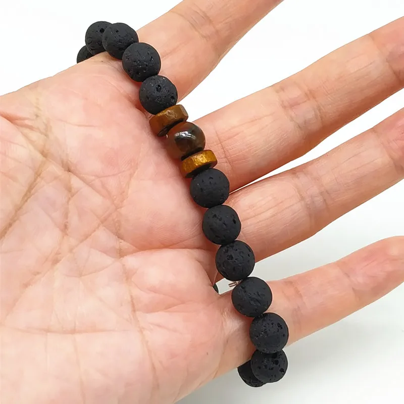 Натуральный камень браслет черные вулканические камни бусины для мужчин и женщин браслет подарок для друзей ювелирные изделия Прямая поставка