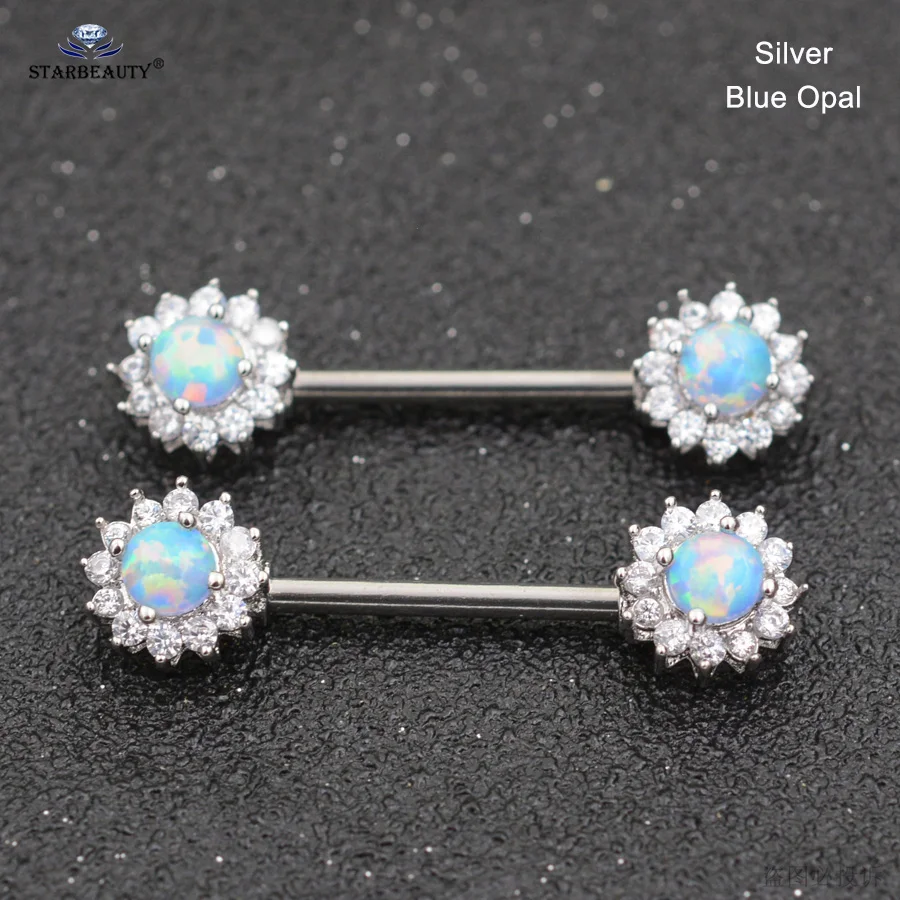 Silver White Opal Starose 2 шт 14 г белый синий опал ниппель пирсинг для соска кольцо цветок серьги пирсинг языка Серебро Золото Цвет ювелирные изделия с подвеской в виде соски - Окраска металла: Silver White Opal