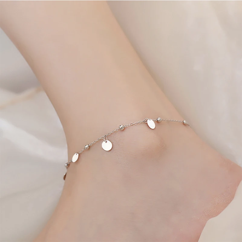 Anklet Bracelets Silver Anklets 925 Sterling Silver Beads Anklets Geometric Minimalist Foot Jewelry for Ankle SCT011