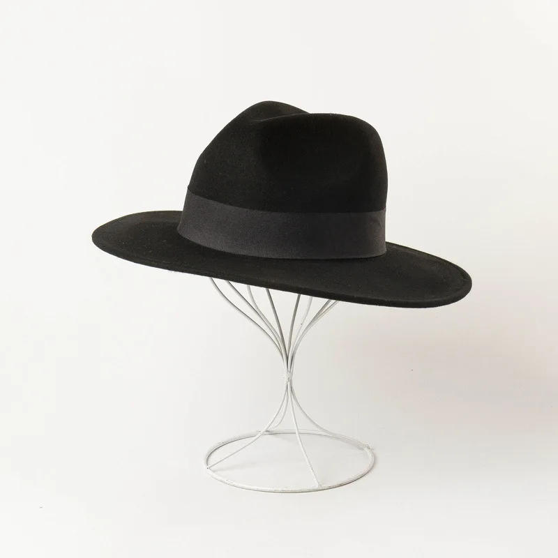 Осень зима новое украшение с черной Fedora дамы имитация шерсти Панама фетровая шляпа Топ кепка зимняя мужская джазовая шляпа фетровая шляпа - Цвет: black
