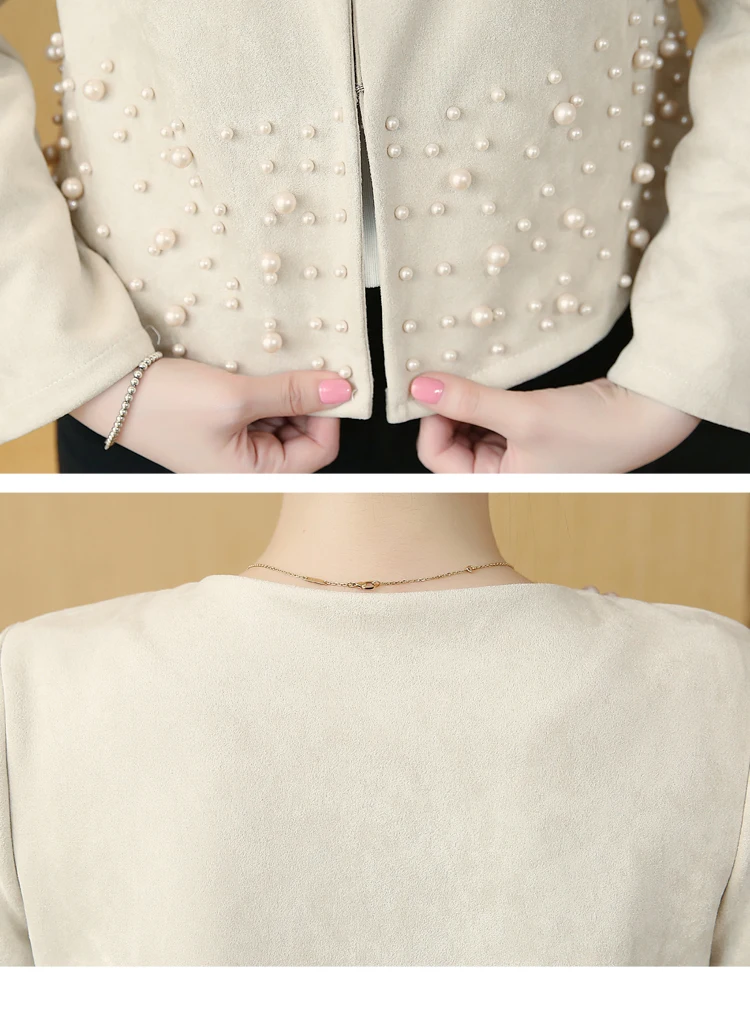 Chaquetas mujer осенняя куртка с длинным рукавом женская одежда размера плюс 4XL розовая элегантная верхняя одежда с бисером Женская куртка пальто A295