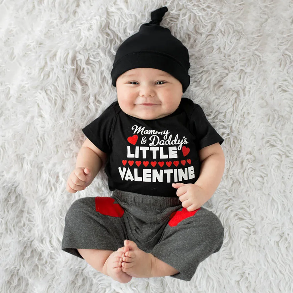 Костюмы для новорожденных девочек Комбинезон с надписью My Frist Valentine's Day + штаны