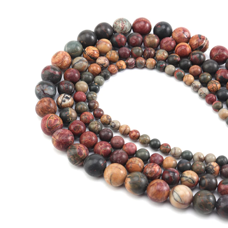 

Fostfo Round Natural Gem Picasso Red Turquoises Stone Beads Loose Matte/ Smooth Stone Beads For Jewelry Making 4/6/8/10/12mm