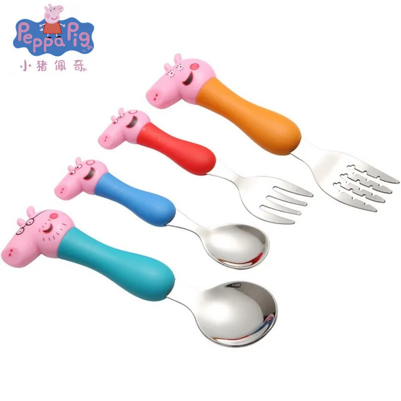 

Peppa Pig toy Tableware Spoon Cross Fork Soup Spoon Metal Set Dining Lunch George Action Figures Anime Figures Toy for Children