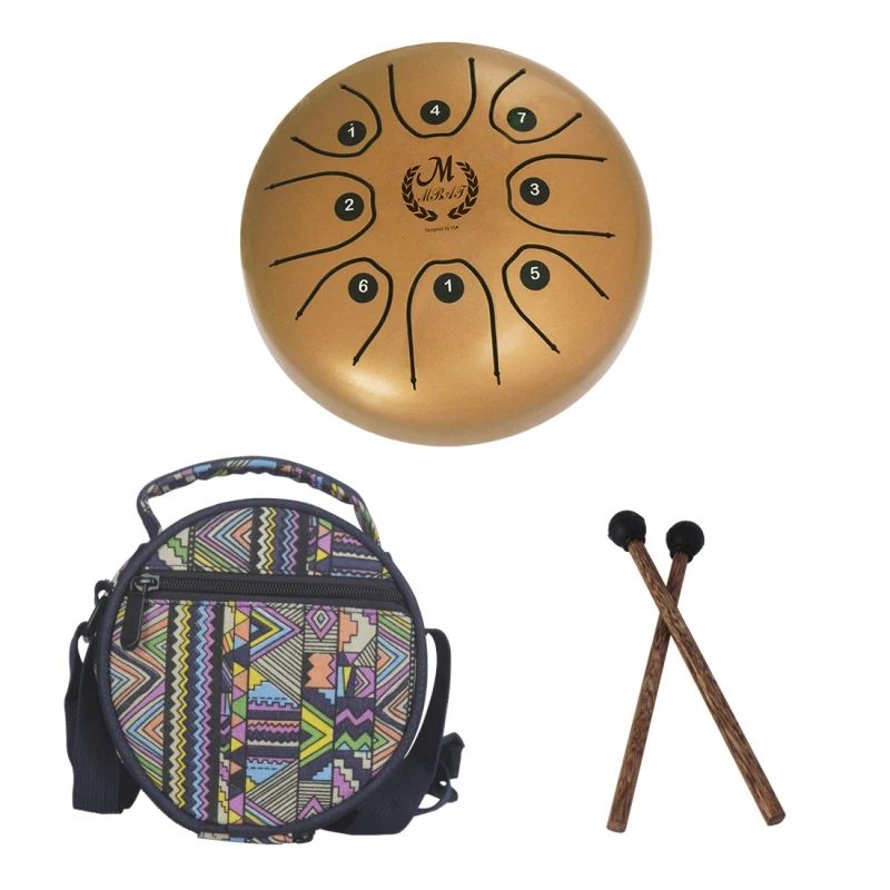  Mini 8-Tone Steel Tongue Drum Portable Drum C Key Hand Pan 5.5 Inch Tongue Drum With Mallets Carry 
