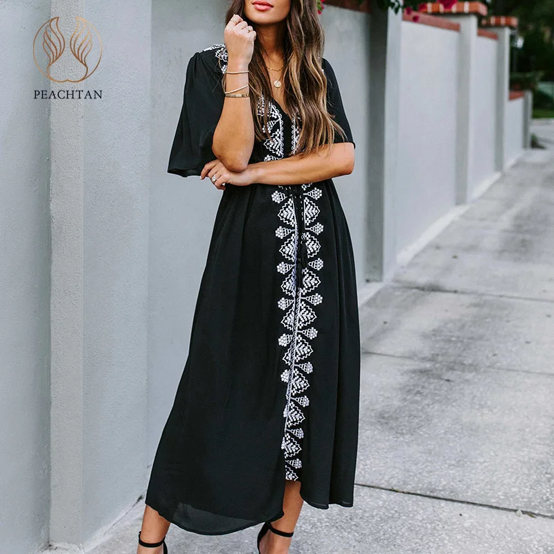 

Peachtan Sexy Gossamer tunic cover ups 2020 Summer beach wear kimono Vintage short sleeve dress women Beach cover up swimsuit