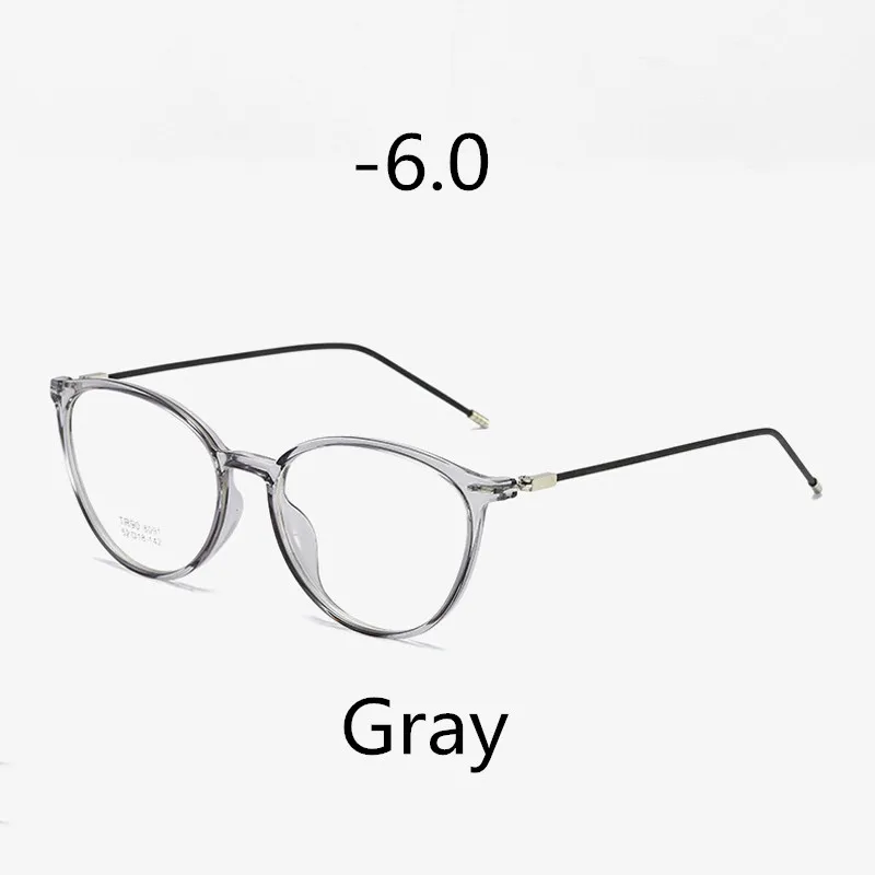 Elbru ультралегкие очки кошачий глаз для близорукости женские и мужские TR90 прозрачная оправа готовые очки для близоруких диоптрий-0,5~ 6,0 - Цвет оправы: Gray -6.0