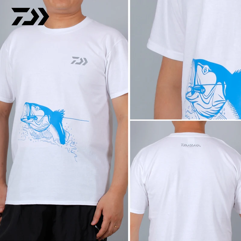 Летняя хлопковая одежда для рыбалки Daiwa, Мужская футболка, Спортивная быстросохнущая футболка для бега, велоспорта, гольфа, рыбалки, футболка с коротким рукавом для рыбалки - Цвет: Белый
