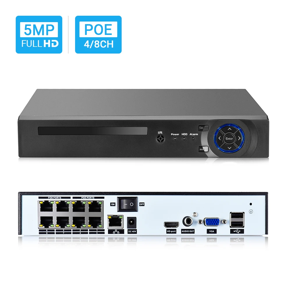 Сетевой видеорегистратор Hamrolte H.265 4*5 Мп/8*4 Мп для IEEE802.3af 48 В POE IP камера видеовыход 4K