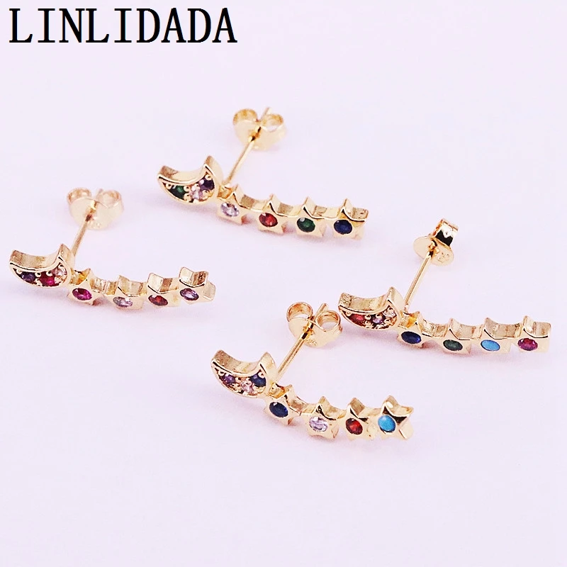 

12Pairs Gold Filled CZ Micro Pave Colorful Zirconia Fashion Stud Earring For Women Lady