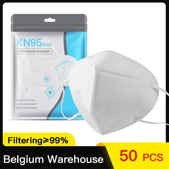 

50 PCS FFP2 Ship From Belgium KN95 Mask Dustproof Anti Dust And Breathable Face Masks Filtration KN95Masks Mouth Muffle FFP2Mask