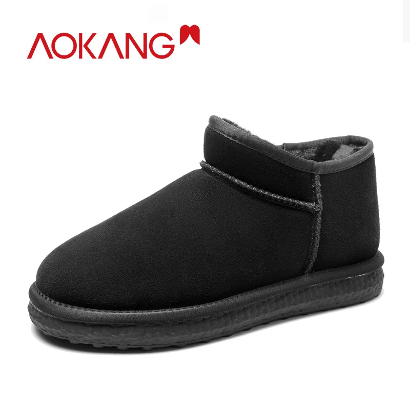 

AOKANG 2019 Winter Snow Boots Men Comfortable Warm Short Plush Ankle Boots Men Waterproof slip on Casual Shoes Men