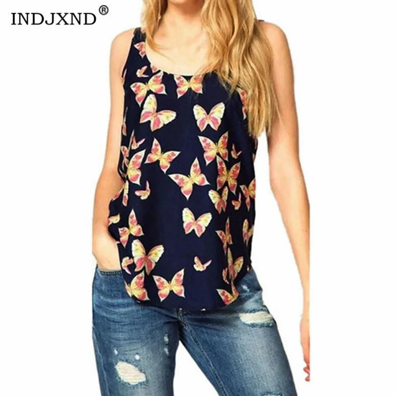 

INDJXND New 2019 Women Chiffon Butterfly Tanks Tops Shirt Summer Casual All-match Sleeveless Thin Camis Shirt Sexy Vest Female