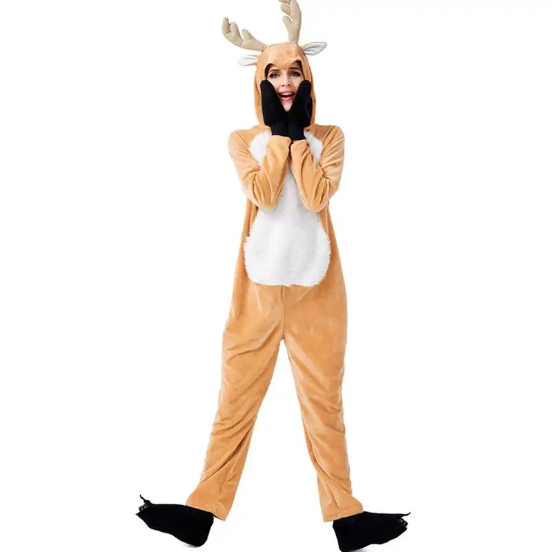 X'mas Elk, косплей, комбинезон для взрослых, унисекс, Рождественский костюм, фланелевый цельный комбинезон с капюшоном, костюмы для косплея на Хэллоуин