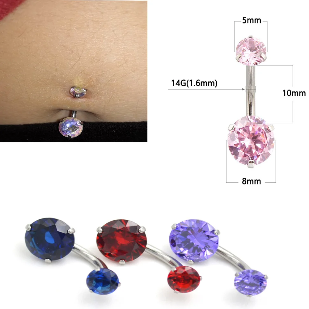 

1 pcs Fashion Sexy crystal Double Round Cubic Zirconia Geometric Shape Belly Button Ring woman Piercing Body Jewelry