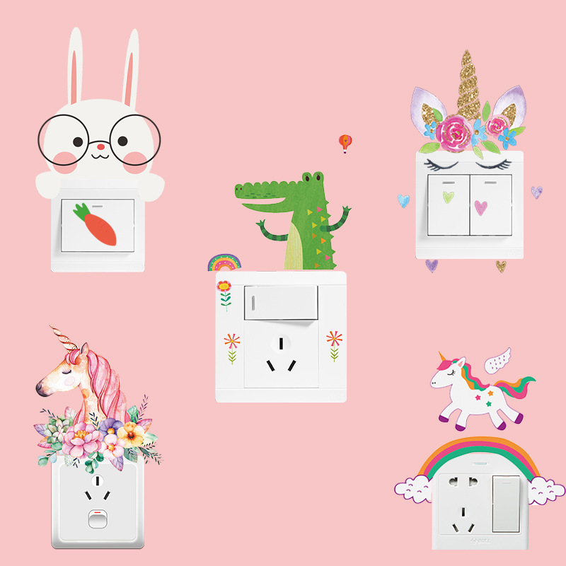 Cartoon Unicorn Wall Stickers Creative Switch Socket Beautification Decorative Wall Stickers Diy Switch Stickers Self-Adhesive