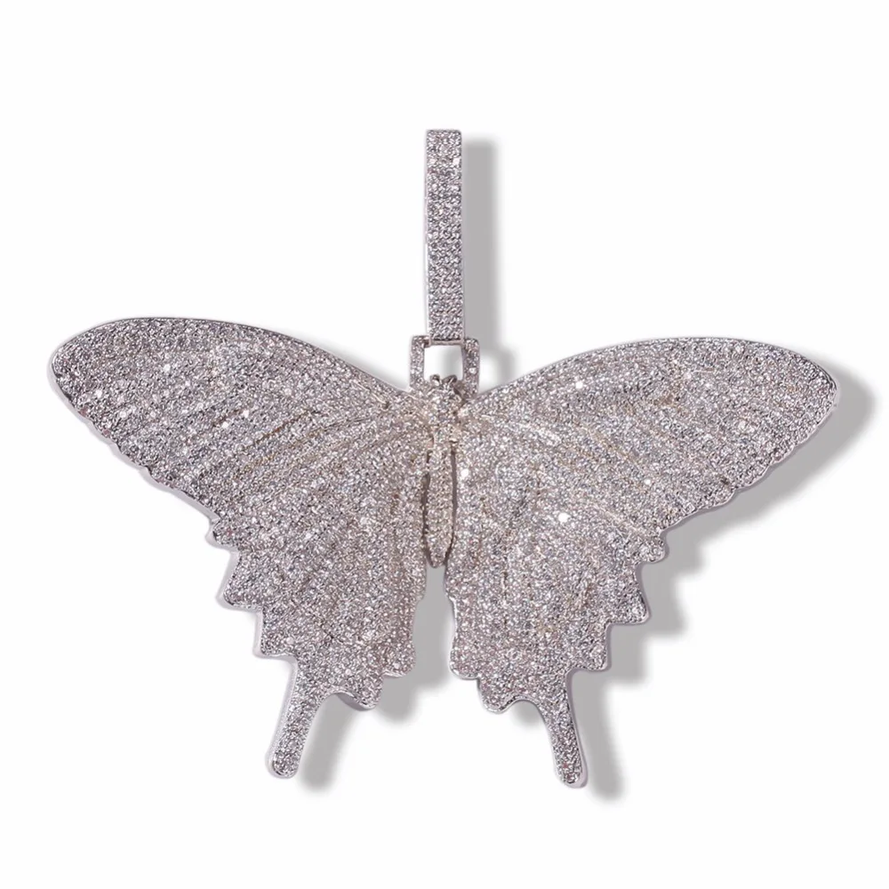 Iced Out многоцветный большая бабочка подвески и ожерелья микро проложить Блестящий Циркон насекомое кулон рок хип хоп ювелирные изделия для мужчин подарок